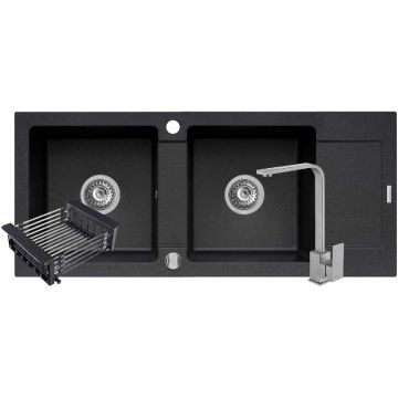 Set Chiuveta Pyragranite Mido 2B1D Baterie Cecilia Inox si Cos Extensibil
