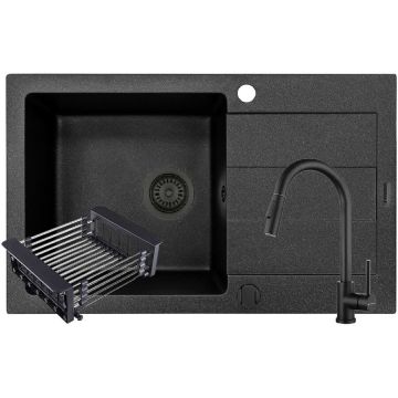 Set Chiuveta Pyragranite Sparta Plus Baterie Idea Black si Cos Extensibil