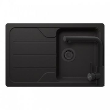 Set chiuveta Schock Formhaus D-100S Cristalite +baterie Schock Kantus cu cap extractibil + cos scurgere ajustabil cadou - Culoare Nero