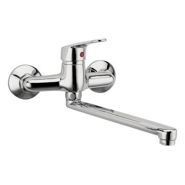 Baterie bucatarie, Ferro, Smile, cu montaj pe perete, crom