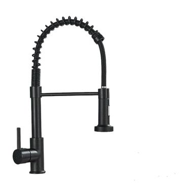 Baterie Chiuveta Bucatarie, 2 Moduri de curgere cu Dus Extractabil, Culoare Negru Mat cu Puncte Albe, Dimensiune 44 cm