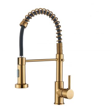 Baterie Chiuveta Bucatarie, 2 Moduri de Curgere cu Dus Extractabil, Finisaj Auriu Lucios, Dimensiune 44 cm