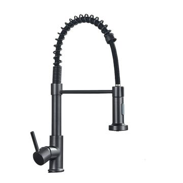 Baterie Chiuveta Bucatarie, 2 Moduri de Curgere cu Dus Extractabil, Finisaj Gri Metalizat, Dimensiune 44 cm