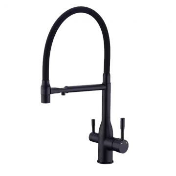 Baterie Chiuveta Bucatarie BisDesign , Functie Apa Filtrata, Dus Maleabil, 3 Functii de Curgere, Finisaj Negru Mat, Dimensiune 48 cm