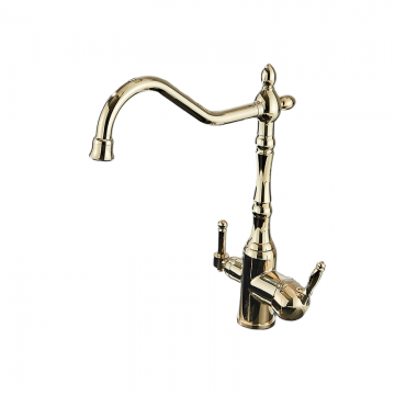 Baterie Chiuveta Bucatarie, Doua Functii pentru Apa Filtrata si Apa Rece Calda, Finisaj Auriu Lucios, Dimensiune 34 cm