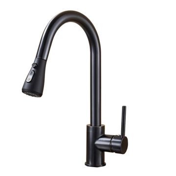 Baterie chiuveta bucatarie, Dus extractabil, 3 Functii de curge cu Senzor inchidere deschidere si temporizator oprire, Finisaj Negru Mat, Dimensiune