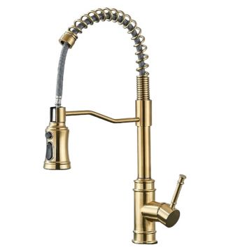 Baterie Chiuveta Bucatarie, Dus extractabil, 3 Functii de curge, Finisaj Auriu Mat Antichizat, Dimensiune 49 cm