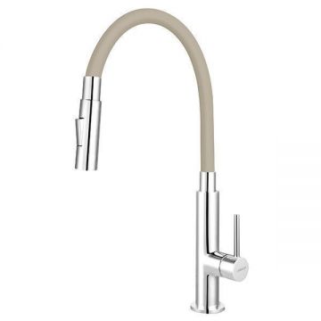 Baterie de bucatarie, Ferro, Zumba Slim 2F, cu pipa flexibila, bej