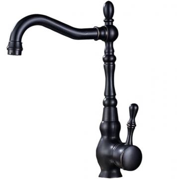 Baterie pentru baie sau bucatarie, Culoare negru mat, Model antichizat, Inaltime 31 cm