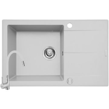 Chiuveta Bucatarie KEROS 1B 1D Pyragranite 76x48CM si Baterie Eco Flessi Monocomanda Alb