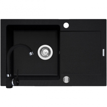 Chiuveta Bucatarie MIDO 79x50CM 1B 1D Pyragranite si Baterie BELLO Monocomanda Carbon