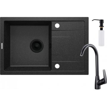 Chiuvetă din granit cu baterie, 1-cuvă cu picurător - cu dozator, Corio, ZRCC2113