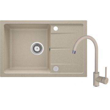 Chiuvetă din granit cu baterie, 1-cuvă cu picurător, Leda, ZRDA7113