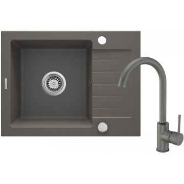 Chiuvetă din granit cu baterie, 1-cuvă cu picurător, Zorba, ZQZAT11A