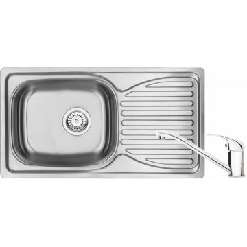 Chiuvetă din inox cu baterie, 1-cuvă cu picurător, Doppio, ZENA0113