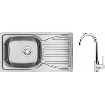 Chiuvetă din inox cu baterie, 1-cuvă cu picurător, Doppio, ZENB0113
