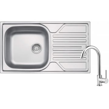 Chiuvetă din inox cu baterie, 1-cuvă cu picurător, Legato, ZELA0113