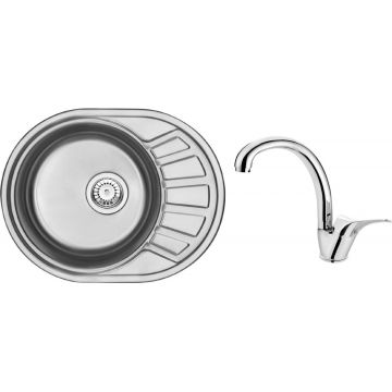 Chiuvetă din inox cu baterie, 1-cuvă cu picurător, Stock, ZSTA011C