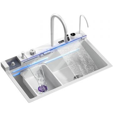 Chiuveta Multifunctionala BisDesign  pentru Bucatarie, Toate Accesoriile incluse, Dus Extractabil, Tocator ABS, Material Antiaderent, Afisaj LCD