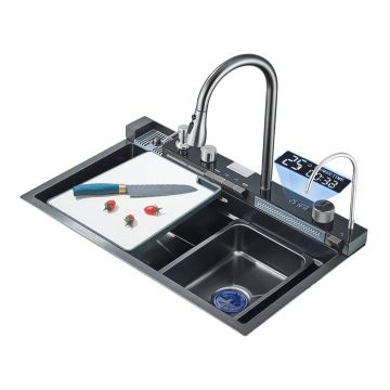 Chiuveta Multifunctionala BisDesign  pentru Bucatarie, Toate Accesoriile incluse, Dus Extractabil, Tocator ABS, Material Antiaderent, Afisaj LCD