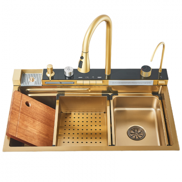 Chiuveta Multifunctionala BisDesign  pentru Bucatarie, Toate Accesoriile incluse, Dus Extractabil, Tocator ABS, Material Antiaderent, Afisaj LCD