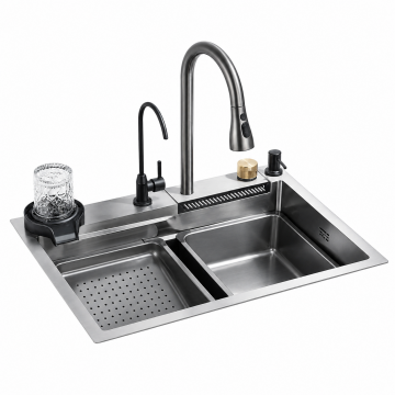 Chiuveta Multifunctionala BisDesign  pentru Bucatarie, Toate Accesoriile Incluse, Dus Extractabil, Tocator ABS, Spalator Pahare, Dispenser, Material