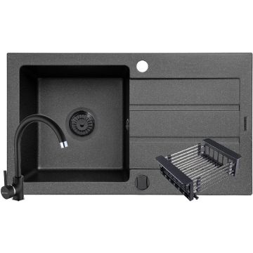 Set 070006804BLOC Chiuveta de Bucatarie Pyragranite NEXT 76 + Baterie Eco Bello + Cos Extensibil Negru