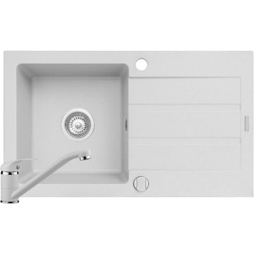 Set 070053801ASL Chiuveta de Bucatarie NEXT 1B1D 76x44CM + Baterie Asalia Monocomanda Alb Set 070053801ASL Chiuveta de Bucatarie NEXT 1B1D 76x44CM + Baterie Asalia Monocomanda Alb