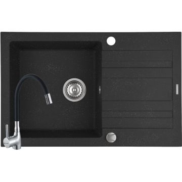 Set 070173501FLS Chiuveta Granit NAXOS 1B1D 79x50CM si Baterie Eco Flessi Negru