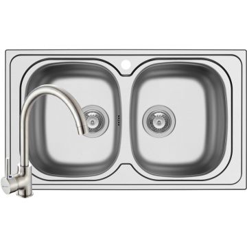 Set Chiuveta Aurora 2B 86 SM si Baterie Bello Crom Inox Set Chiuveta Aurora 2B 86 SM si Baterie Bello Crom Inox