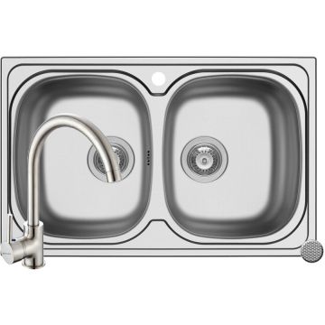 Set Chiuveta Aurora 2B LN si Baterie Bello Crom Inox Set Chiuveta Aurora 2B LN si Baterie Bello Crom Inox