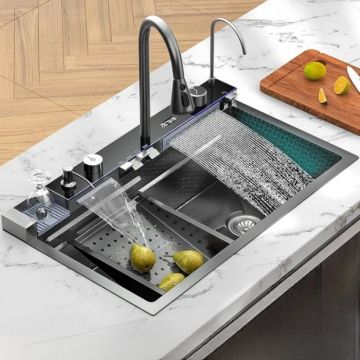 Set chiuveta bucatarie multifunctionala, dimensiune 750x460, culoare gri antracit, Top Ceramic