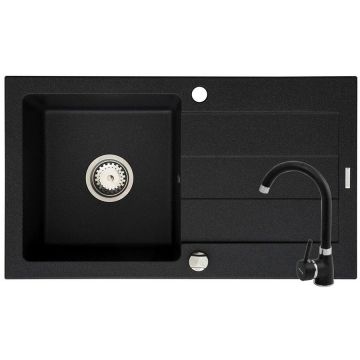 Set chiuveta de bucatarie Granit Sparta 1B 1D si Baterie Bello Black