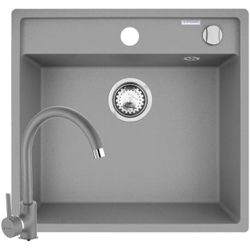 Set Chiuveta Granit Camea 53x50 si Baterie Eco Bello Grey Set Chiuveta Granit Camea 53x50 si Baterie Eco Bello Grey