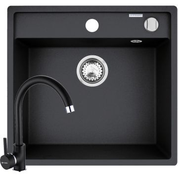 Set Chiuveta Granit Camea 53x50 si Baterie Eco Bello Negru
