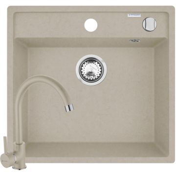 Set Chiuveta Granit Camea 53x50Cm si Baterie Eco Bello Beige