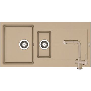 Set Chiuveta Granit ITHAKA 1 1/2B 1D 100x50 si Baterie CAPRICCIO Drak Beige Set Chiuveta Granit ITHAKA 1 1/2B 1D 100x50 si Baterie CAPRICCIO Drak Beige