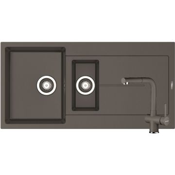 Set Chiuveta Granit ITHAKA 1 1/2B 1D 100x50 si Baterie CAPRICCIO Iron Grey Set Chiuveta Granit ITHAKA 1 1/2B 1D 100x50 si Baterie CAPRICCIO Iron Grey