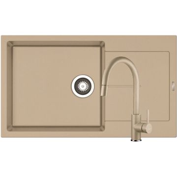 Set Chiuveta Granit ITHAKA Plus 1B1D 86x50 si Baterie VERISMO Dark Beige Set Chiuveta Granit ITHAKA Plus 1B1D 86x50 si Baterie VERISMO Dark Beige