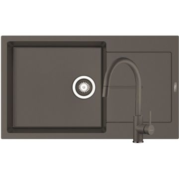 Set Chiuveta Granit ITHAKA Plus 1B1D 86x50 si Baterie VERISMO Iron Grey Set Chiuveta Granit ITHAKA Plus 1B1D 86x50 si Baterie VERISMO Iron Grey