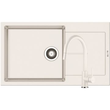 Set Chiuveta Granit ITHAKA PLUS 1B1D 86x50 si Baterie VERISMO Snow Set Chiuveta Granit ITHAKA PLUS 1B1D 86x50 si Baterie VERISMO Snow