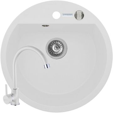 Set Chiuveta Granit Mido 51x51 si Baterie Eco Bello Alb Set Chiuveta Granit Mido 51x51 si Baterie Eco Bello Alb