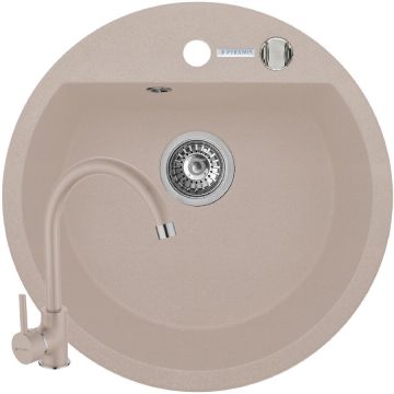 Set Chiuveta Granit MIDO 51x51 si Baterie Eco Bello Beige Set Chiuveta Granit MIDO 51x51 si Baterie Eco Bello Beige