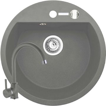 Set Chiuveta Granit Mido 51x51Cm si Baterie Eco Bello Grey Set Chiuveta Granit Mido 51x51Cm si Baterie Eco Bello Grey