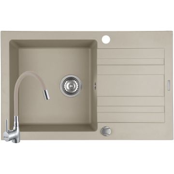 Set Chiuveta Granit Naxos 1B1D 79x50 si Baterie Eco Flessi Beige