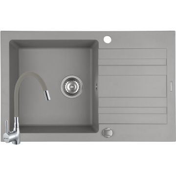 Set Chiuveta Granit Naxos 1B1D 79x50 si Baterie Eco Flessi Grey