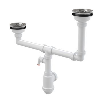 Sifon dublu chiuvetă, Alcadrain, cu înălțimi diferite și legătură pentru mașina de spălat, DN115