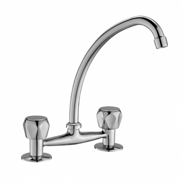 Baterie bucatarie Remer Rubinetterie Traditional 17Y, dublu comanda, pipa inalta, rezistenta in utilizare, cartus ceramic, alama cromata