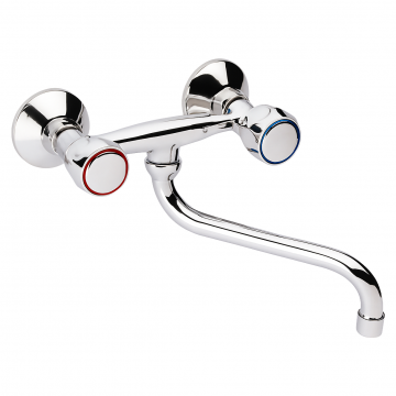 Baterie bucatarie Remer Rubinetterie Traditional 41Y, 2 robineti apa calda rece, pipa pivotanta, alama cromata