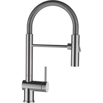 Baterie bucatarie Schock Sina, cu pipa mobila - Culoare inox periat